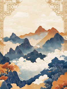 中式山水意境古风美景图