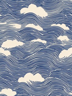 蓝白海浪云朵无缝图案