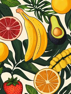 缤纷热带水果插画图案