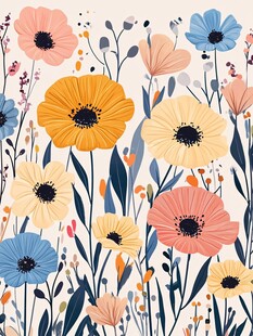 缤纷花卉插画