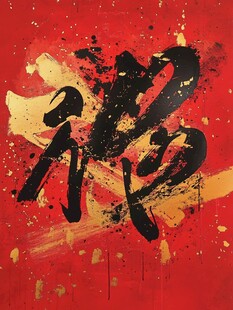 红色福字书法艺术作品