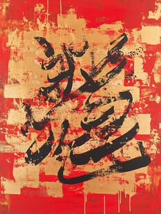 红色背景书法艺术作品