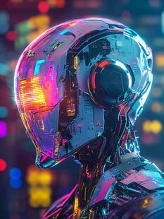 炫酷未来感机器人头部特写