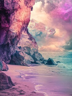 梦幻海岸岩石与绚丽天空