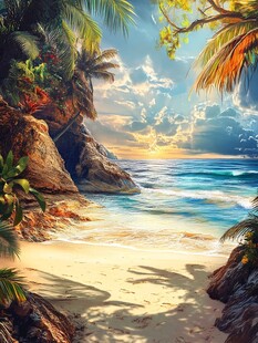 热带海滩的梦幻日落美景