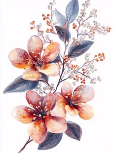 水彩花卉插画中的绚烂花枝