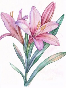 手绘粉色百合花插画