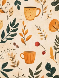 秋日杯叶图案装饰插画