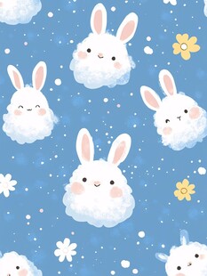 云朵小兔蓝色可爱卡通图案