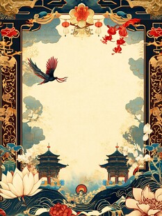 中式古典花鸟亭阁边框图