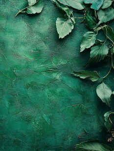 绿叶攀附于墨绿色背景