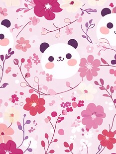 熊猫花卉可爱无缝图案