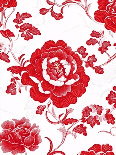 中式红牡丹花卉图案背景
