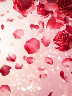 玫瑰花瓣纷飞浪漫场景