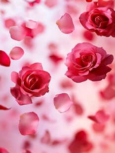 玫瑰花瓣纷飞的浪漫景象