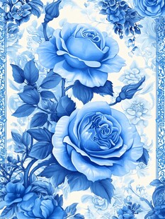 蓝玫瑰花卉精致图案