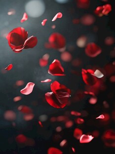 浪漫飞舞的红色玫瑰花瓣