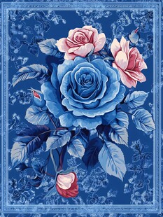 蓝色花卉图案精美方巾