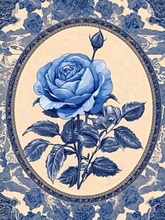 蓝玫瑰复古花纹装饰图案