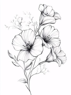 手绘花卉线条插画