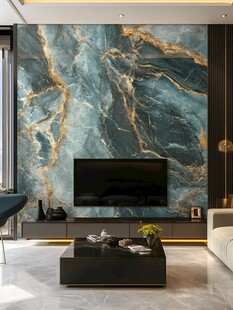 奢华蓝金大理石电视背景墙
