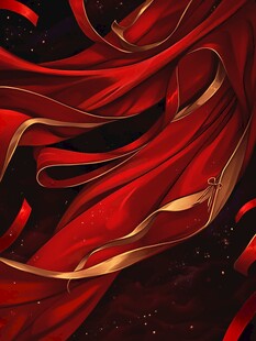 飘逸红绸带的梦幻场景