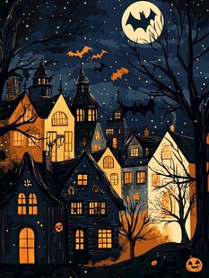 万圣节奇幻夜景小镇