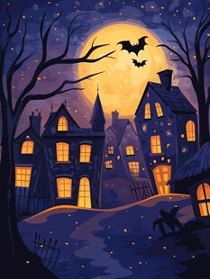 月夜下的奇幻幽灵小镇