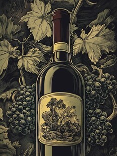 复古风葡萄酒瓶与葡萄图景