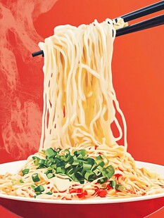 美味拉面被筷子高高挑起