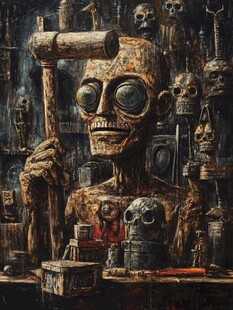 骷髅工匠与工具的奇幻场景