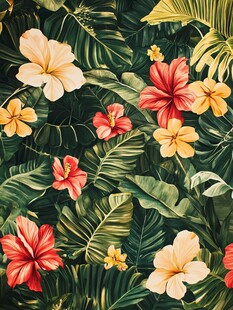 热带花卉植物繁茂图景