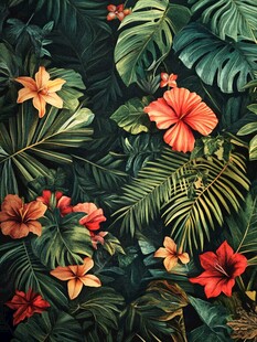热带花卉绿植背景图案