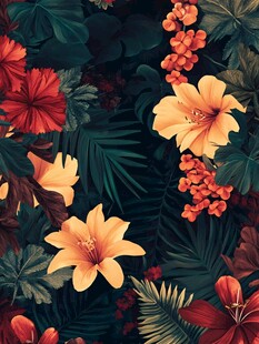 热带花卉植物图案背景