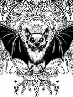 蝙蝠图腾黑白奇幻插画