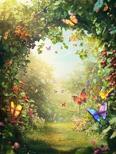 梦幻蝶舞花丛中的童话小径