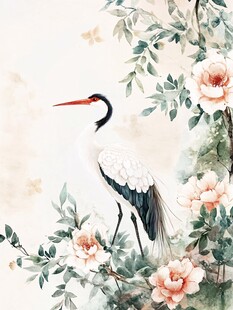 丹顶鹤栖于繁花绿叶间