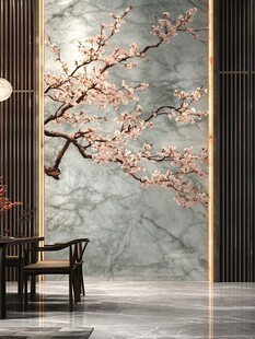 中式客厅的梅花大理石背景墙