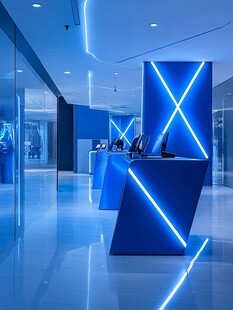 科技感十足的蓝色前台空间