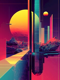 赛博朋克风的奇幻未来景观