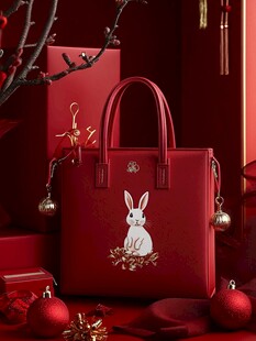 红色兔纹手提包节日氛围浓