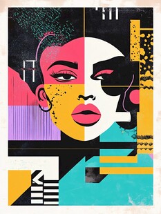 几何拼贴风格的时尚女性