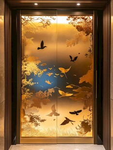 金色花鸟电梯门艺术装饰
