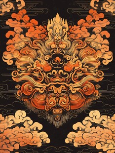 中式瑞兽云纹精美图案