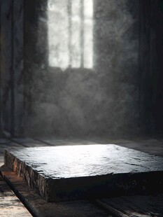 昏暗房间中透光的石板