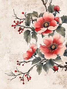 中式水墨风绽放花卉图