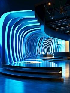 蓝色科技感弧形通道空间