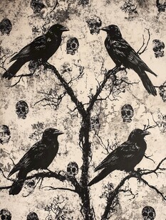 乌鸦与骷髅的暗黑插画