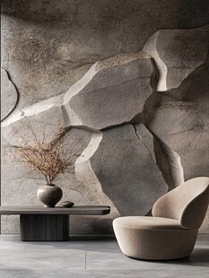 石纹墙面的简约室内空间