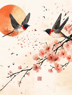 春日双燕栖花图